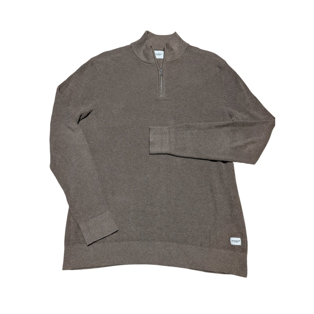 Sweater Mens‎ XL Brown 1/4 Zip Ribbed Cotton Pullover Mock Neck Antargo